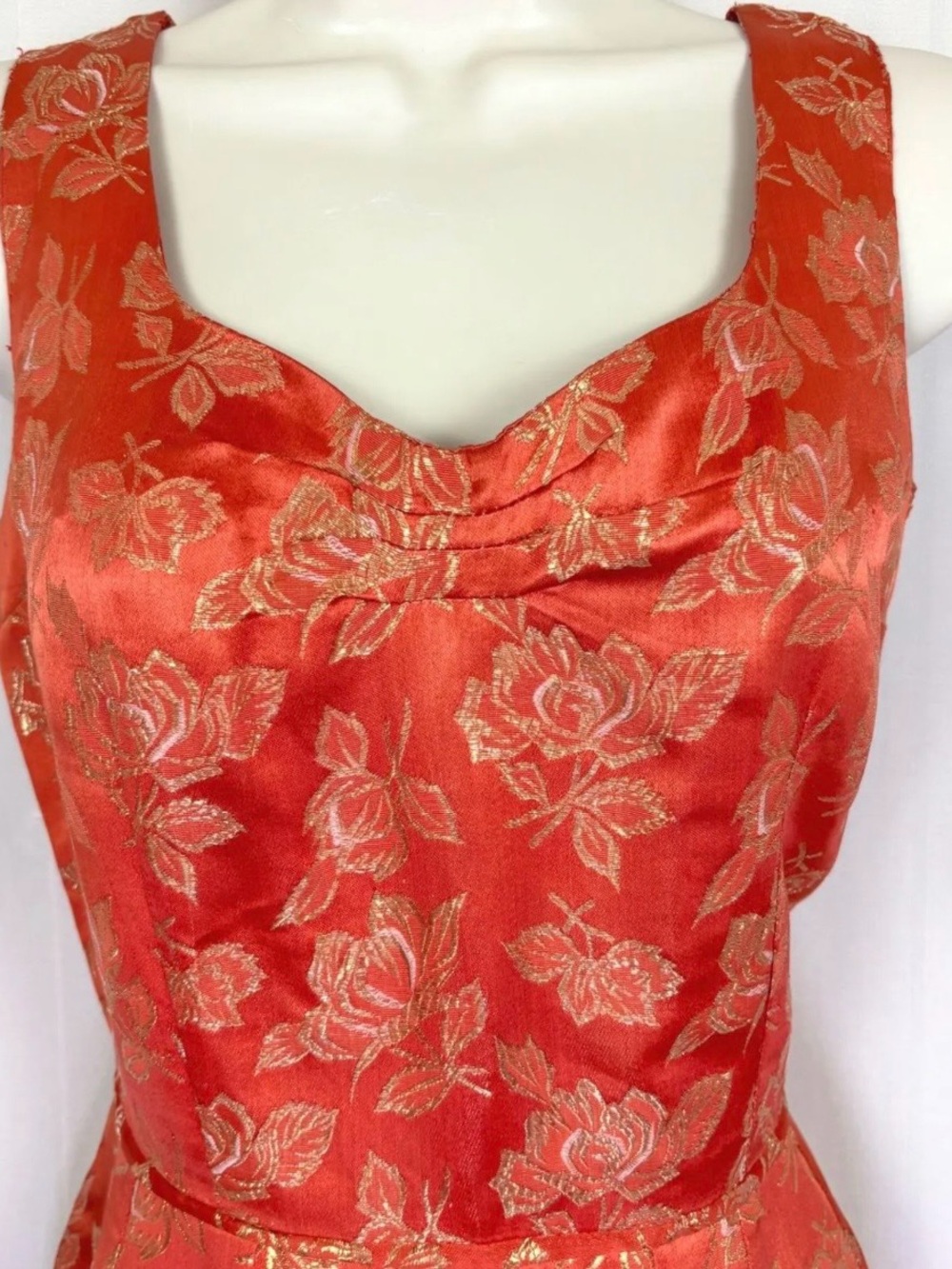 Vintage 60s Brocade Metallic Midi Column Sleeveless Floral Cocktail Dress - Picture 2 of 9